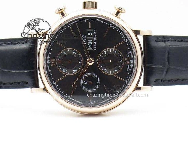 MIROTIME 0517 Portofino Chrono RG Black Dial on Black Leather Strap A HighPerformance 7389